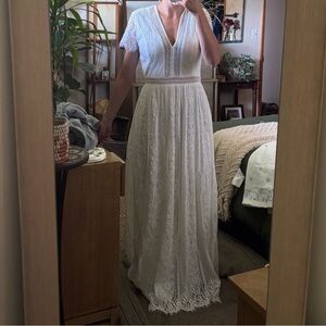 Boho Elegant White Lace Maxi Bridal Dress